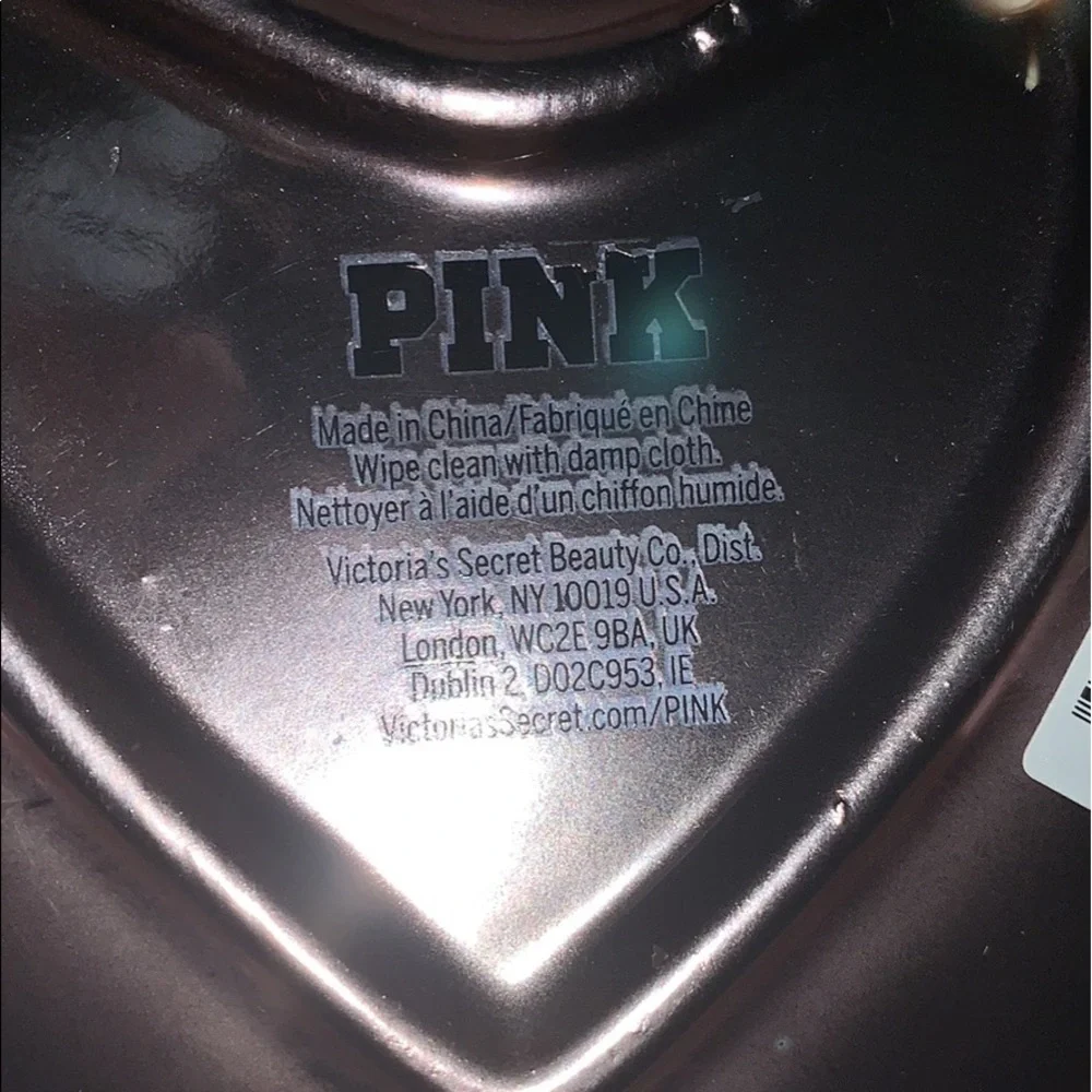 NEW VS PINK Rose Gold Heart Shaped with Dog Logo Trinket Tray Dish.